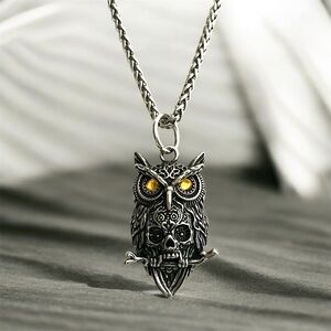 Hypoallergenic 316L Surgical Stainless Steel Owl Skull Pendant Necklace